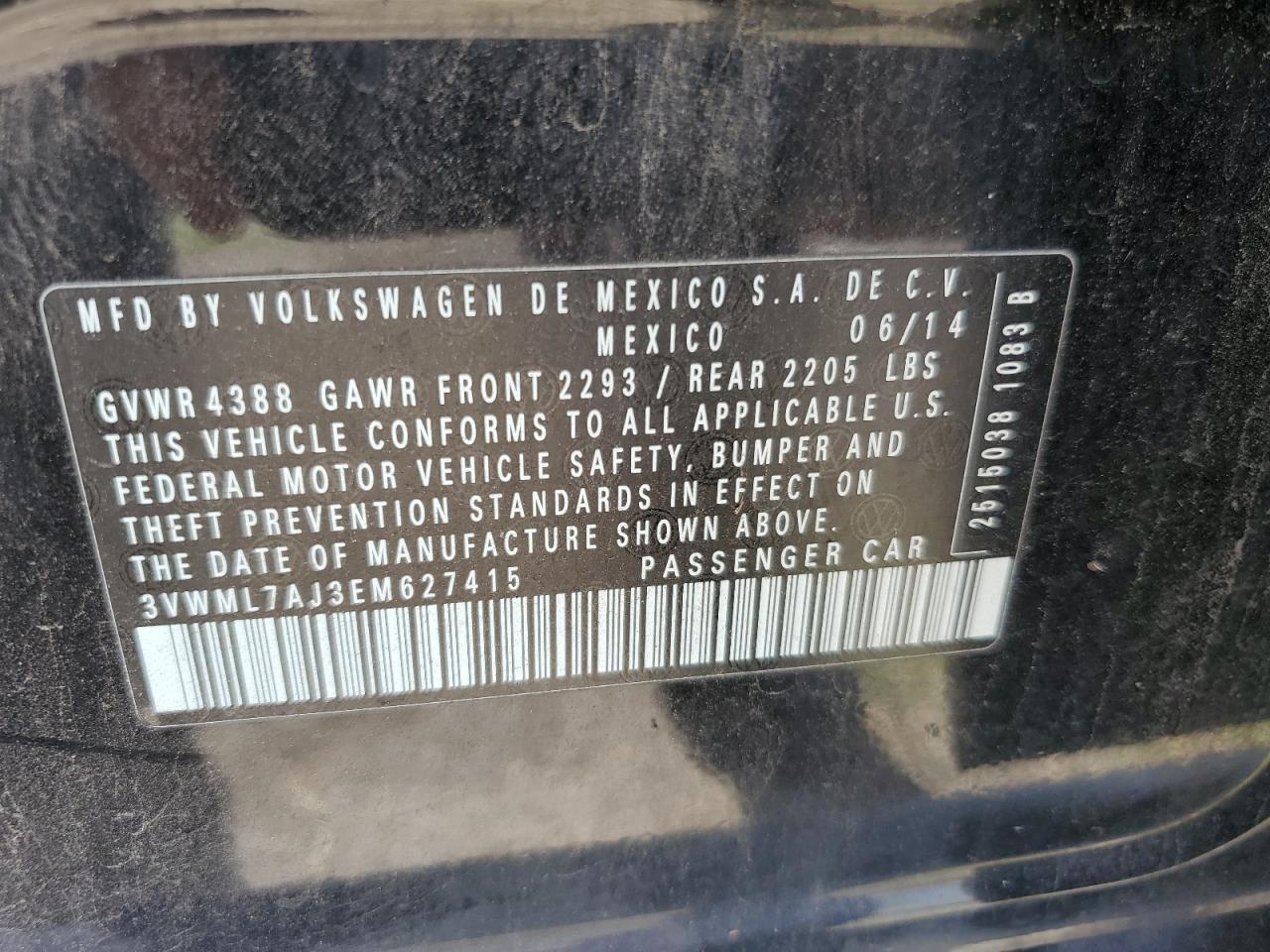 3VWML7AJ3EM627415 2014 Volkswagen Jetta Tdi