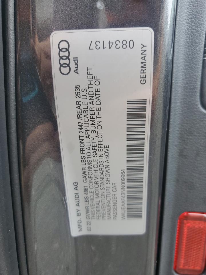 2022 Audi A4 Premium Plus 45 VIN: WAUEAAF43NN009964 Lot: 72677034