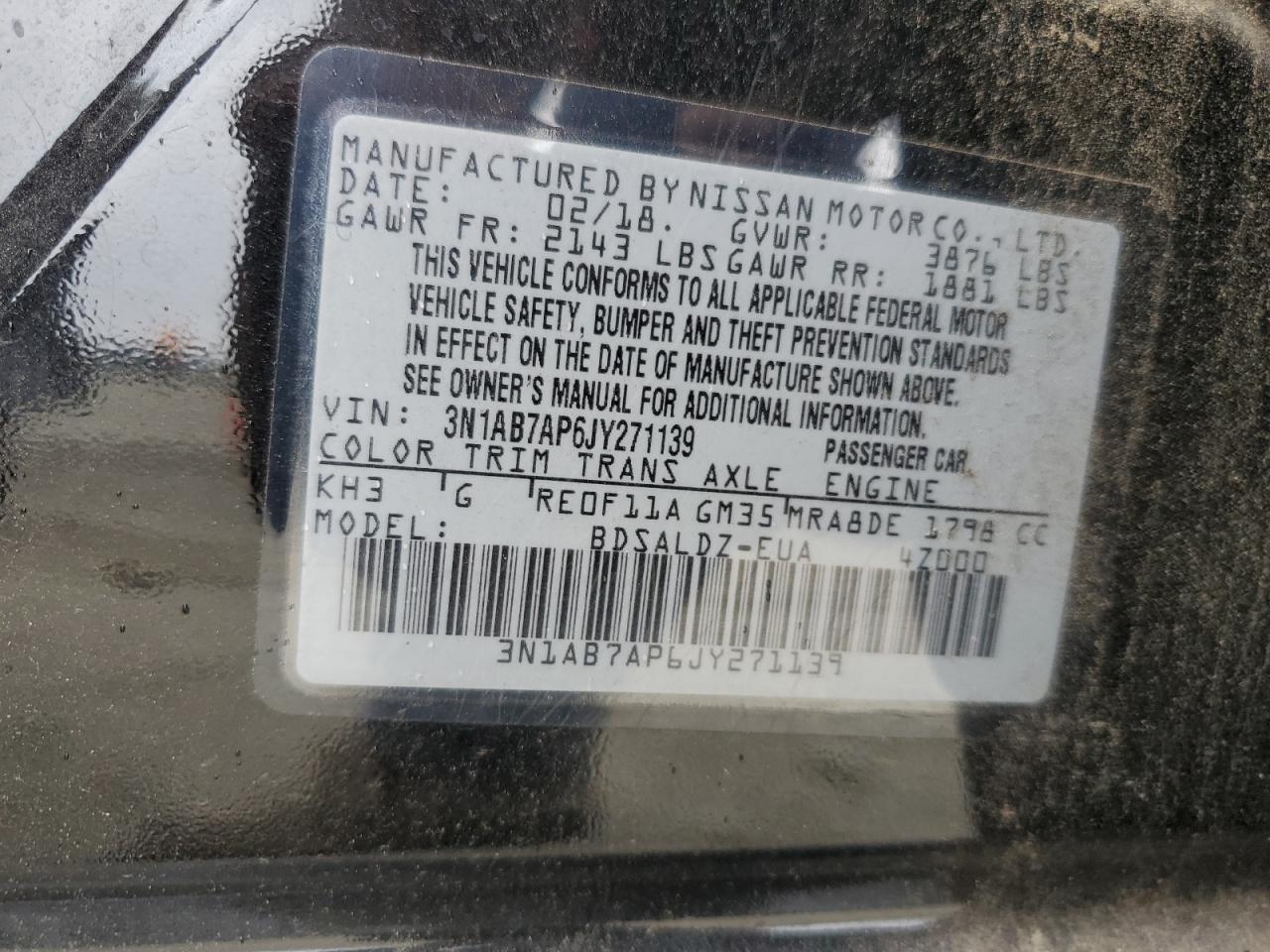 3N1AB7AP6JY271139 2018 Nissan Sentra S