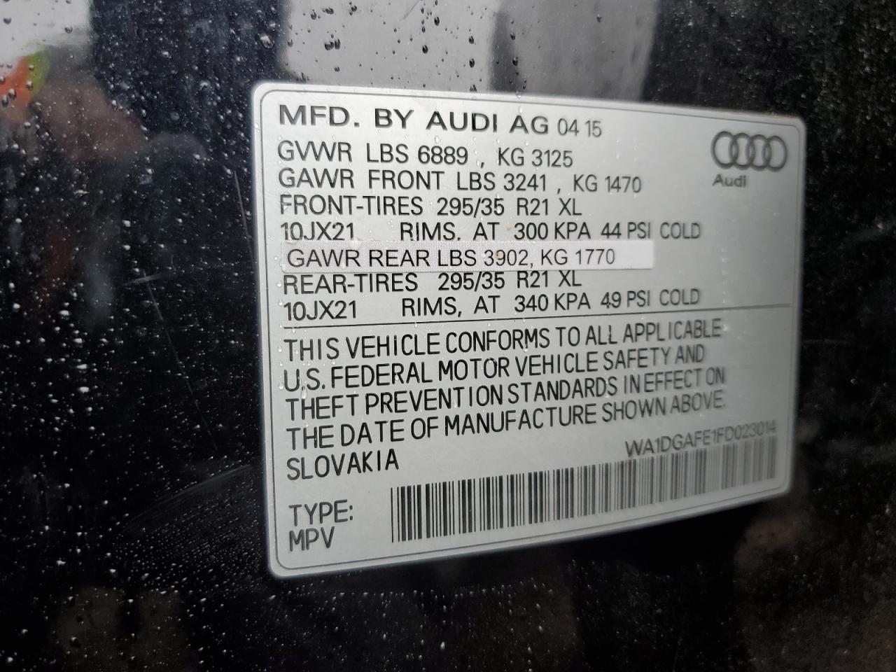 WA1DGAFE1FD023014 2015 Audi Q7 Prestige