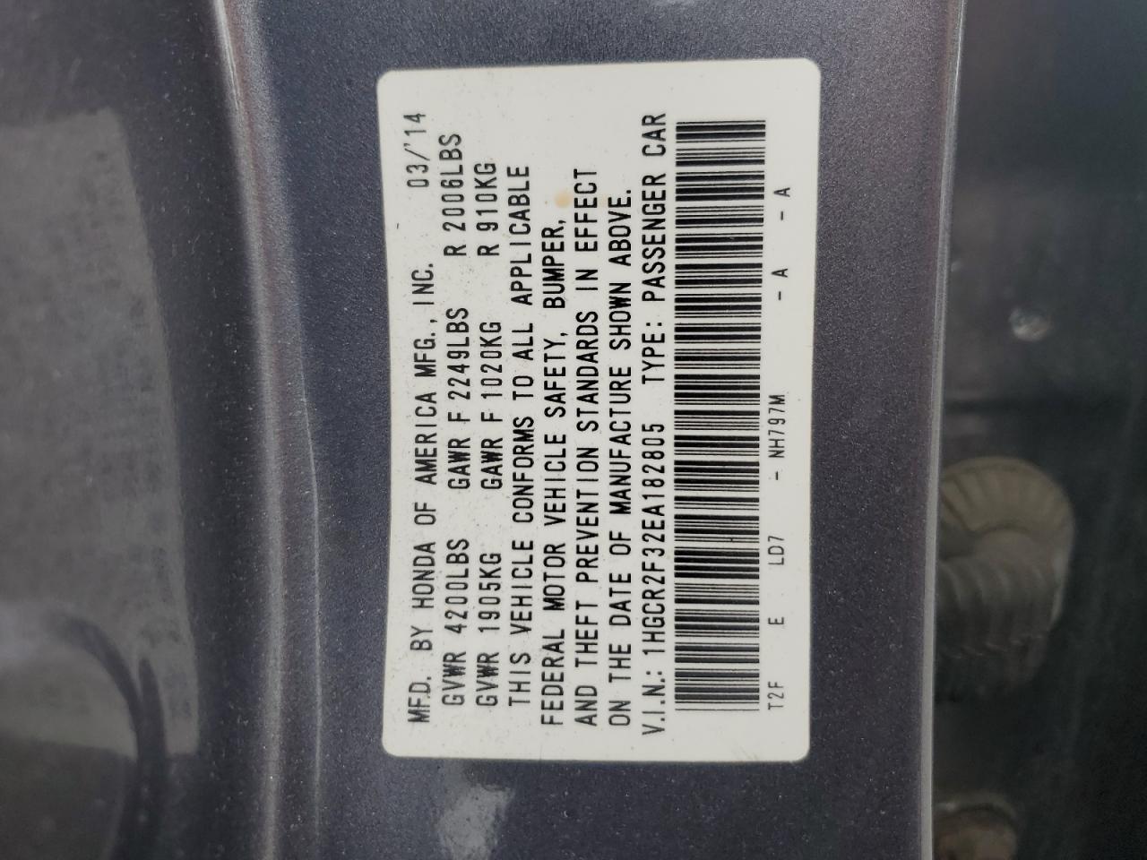 1HGCR2F32EA182805 2014 Honda Accord Lx