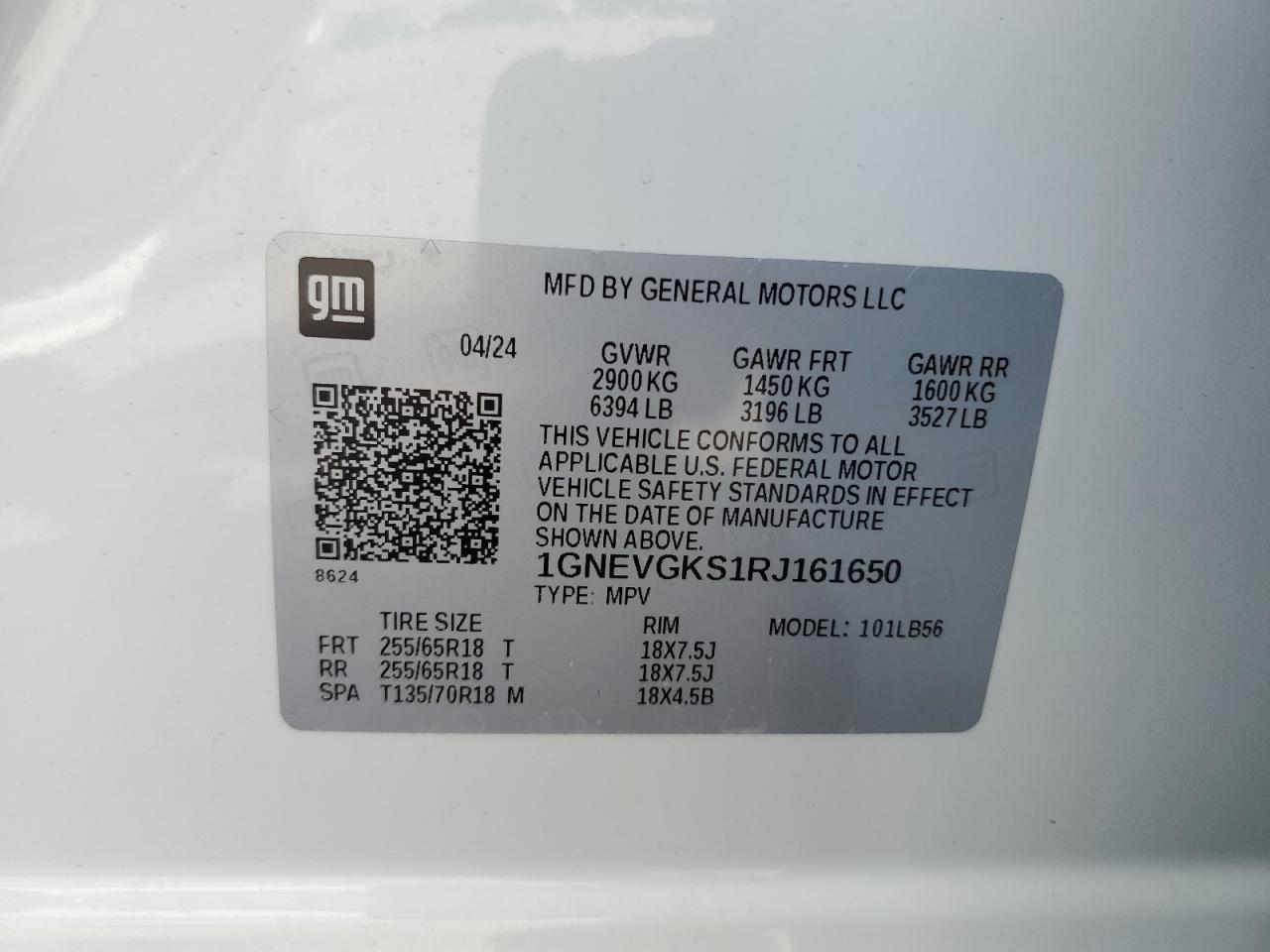 1GNEVGKS1RJ161650 2024 Chevrolet Traverse Lt