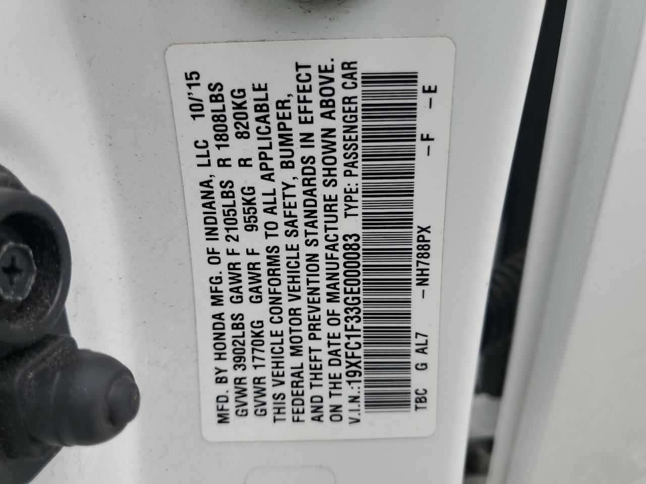 19XFC1F33GE000083 2016 Honda Civic Ex