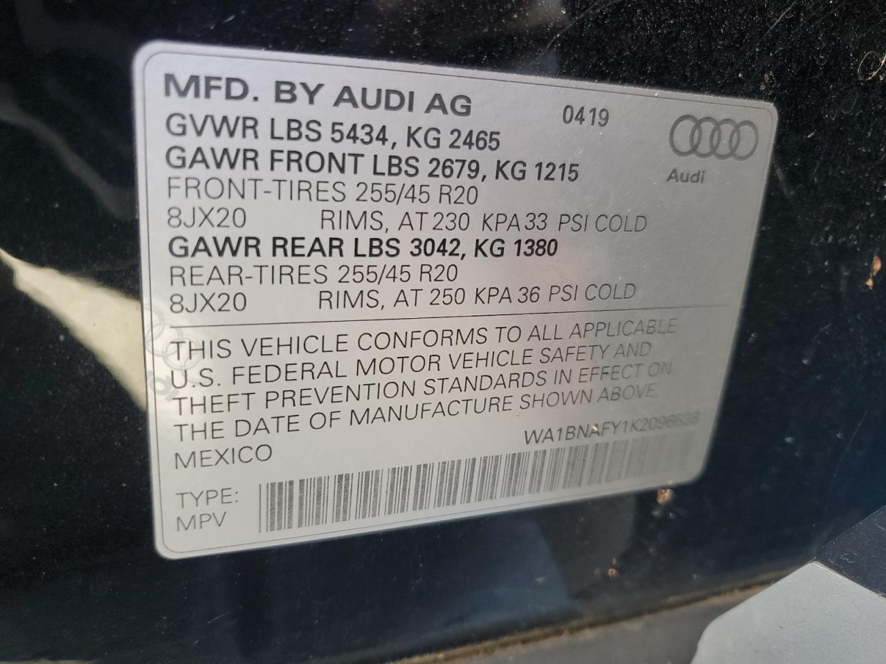 WA1BNAFY1K2096638 2019 Audi Q5 Premium Plus