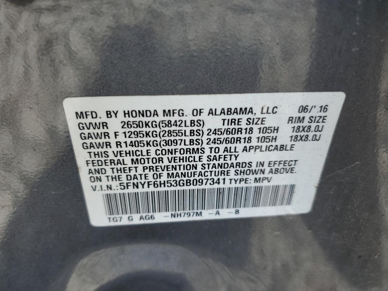 5FNYF6H53GB097341 2016 HONDA PILOT - Image 16