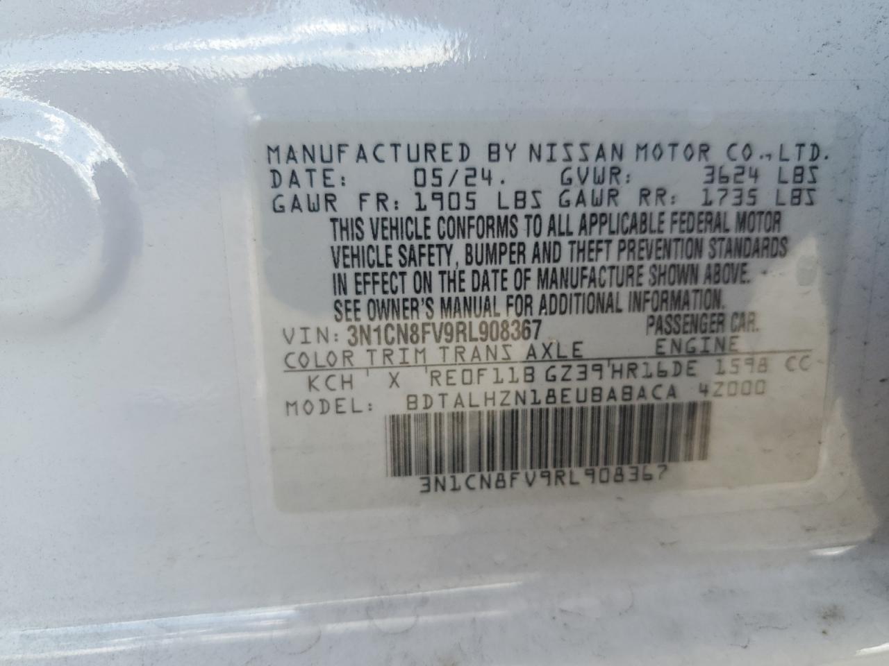 3N1CN8FV9RL908367 2024 Nissan Versa Sr