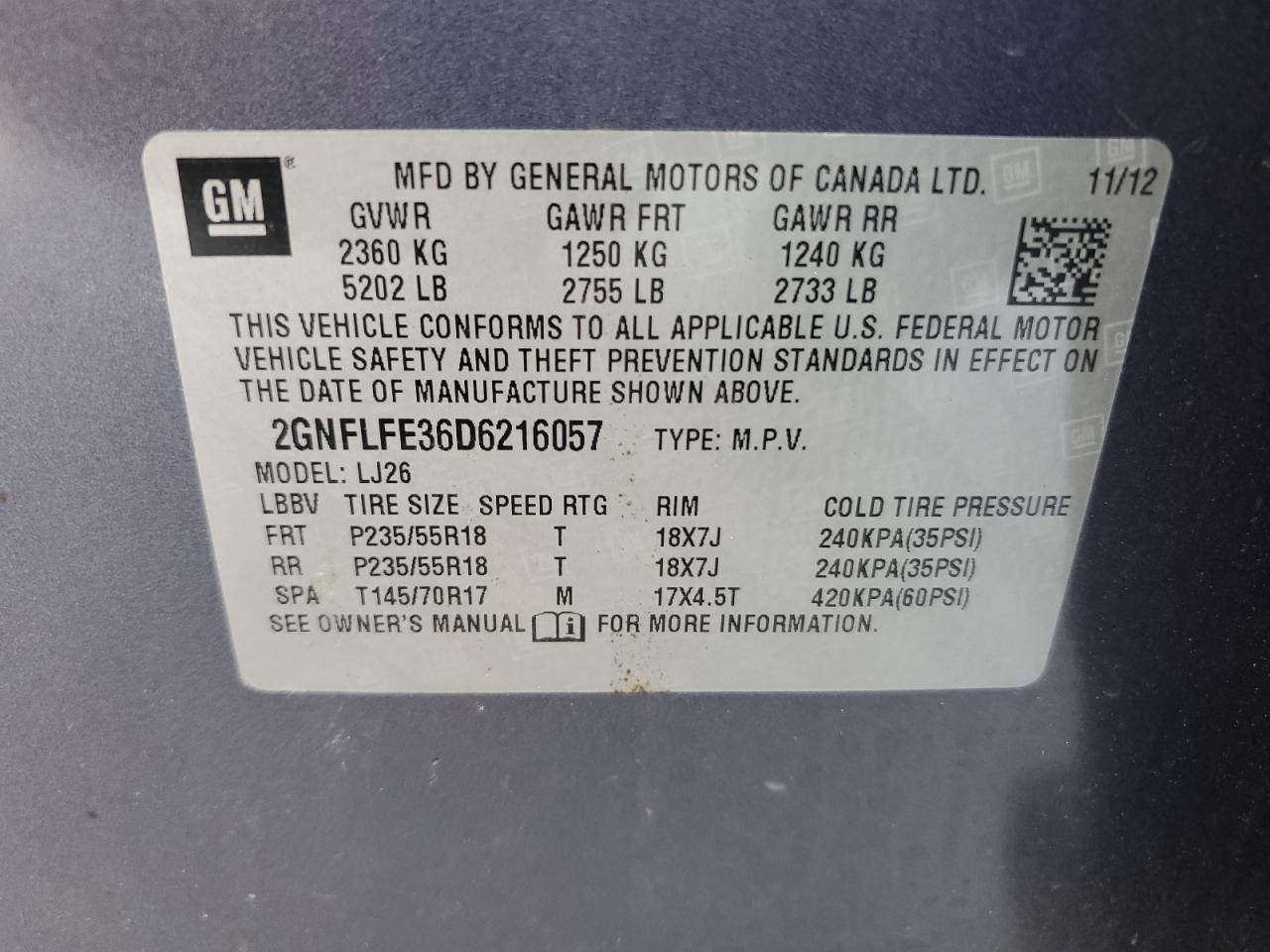 2GNFLFE36D6216057 2013 Chevrolet Equinox Ltz