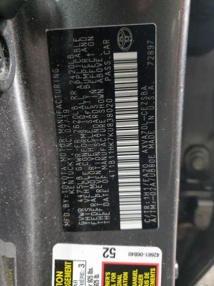 4T1B11HK7KU838020 2019 Toyota Camry L