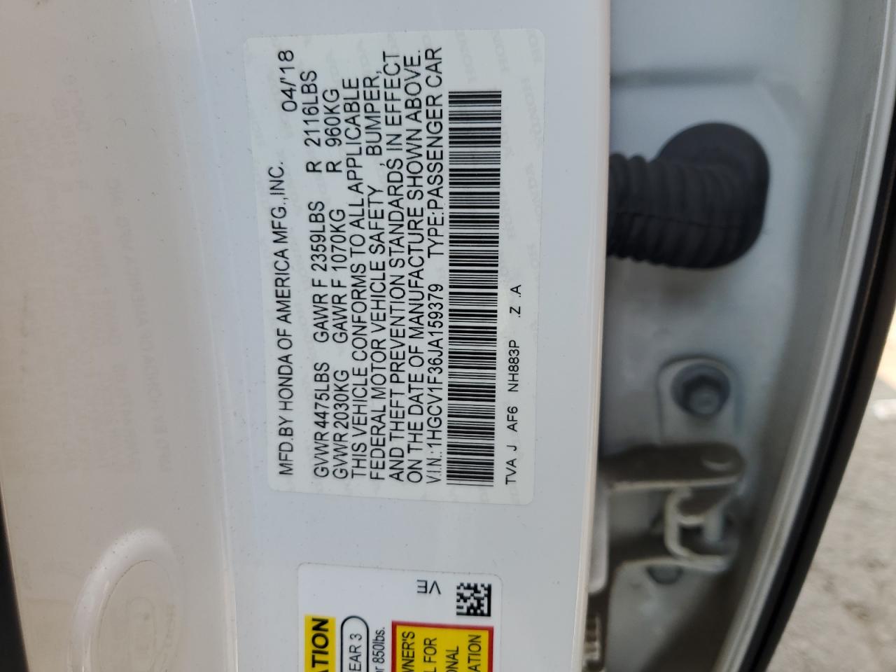 1HGCV1F36JA159379 2018 HONDA ACCORD - Image 12