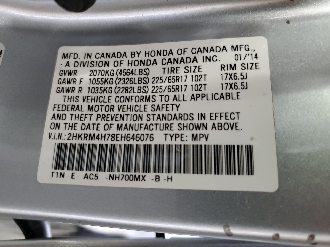 2HKRM4H78EH646076 2014 Honda Cr-V Exl