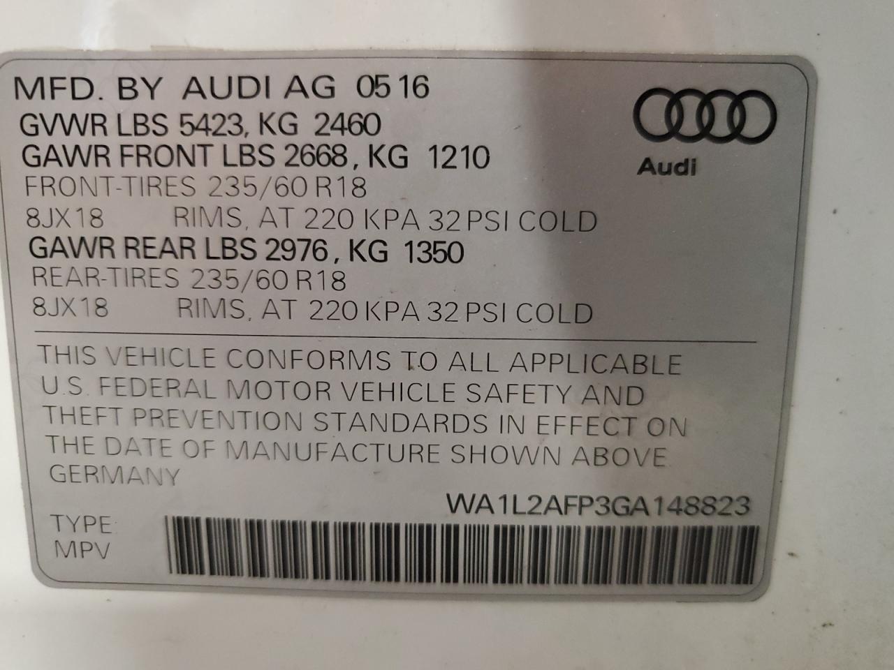 WA1L2AFP3GA148823 2016 Audi Q5 Premium Plus