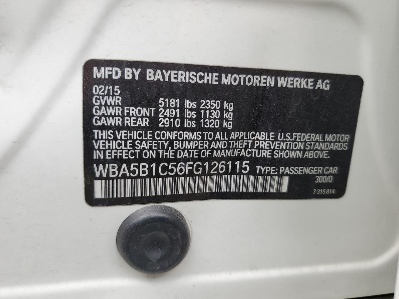 WBA5B1C56FG126115 2015 BMW 535 I