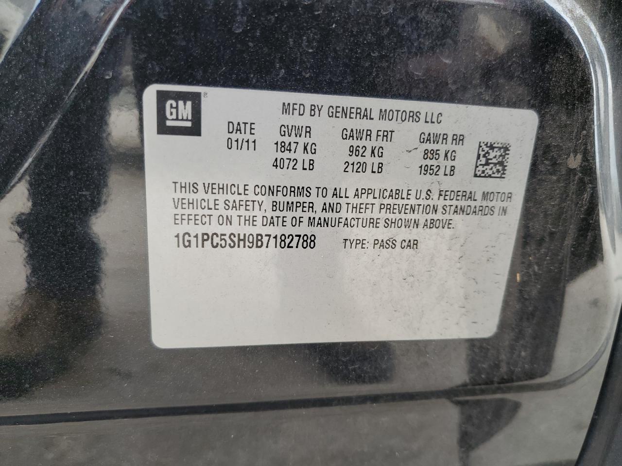 1G1PC5SH9B7182788 2011 Chevrolet Cruze Ls