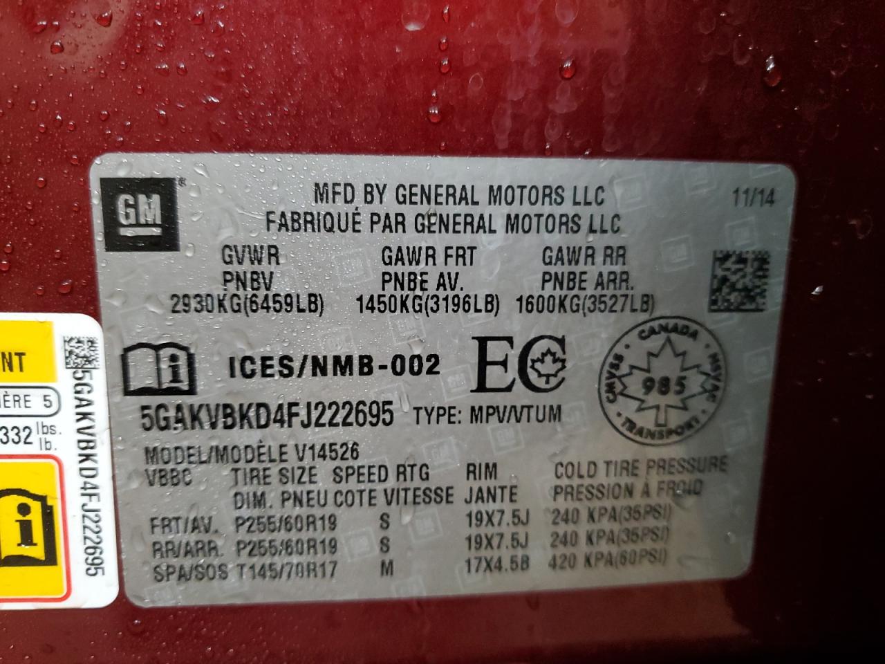 5GAKVBKD4FJ222695 2015 Buick Enclave