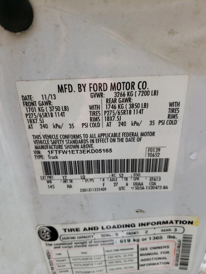 2014 Ford F150 Supercrew VIN: 1FTFW1ET3EKD05165 Lot: 73190944