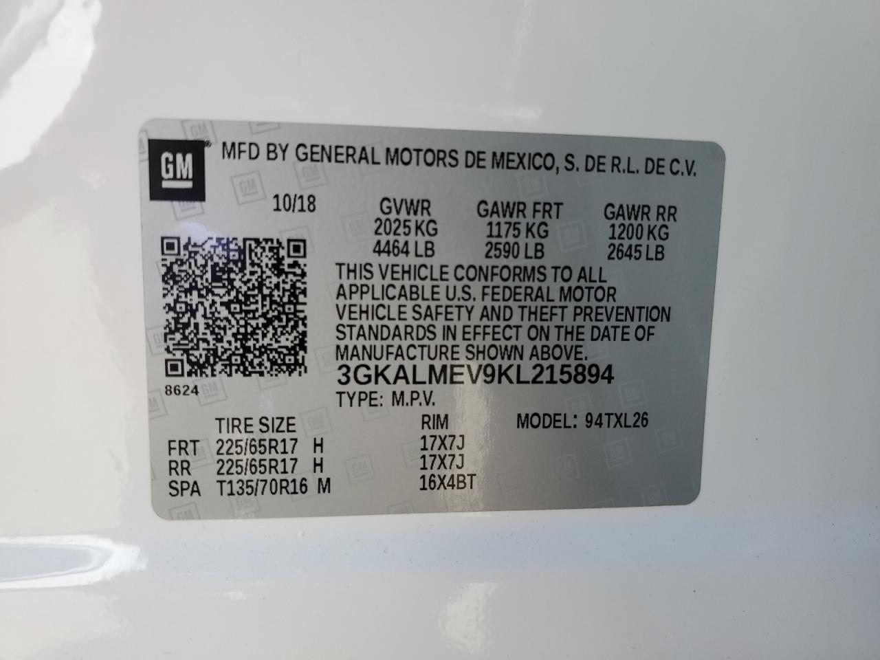 2019 GMC Terrain Sle VIN: 3GKALMEV9KL215894 Lot: 70425074