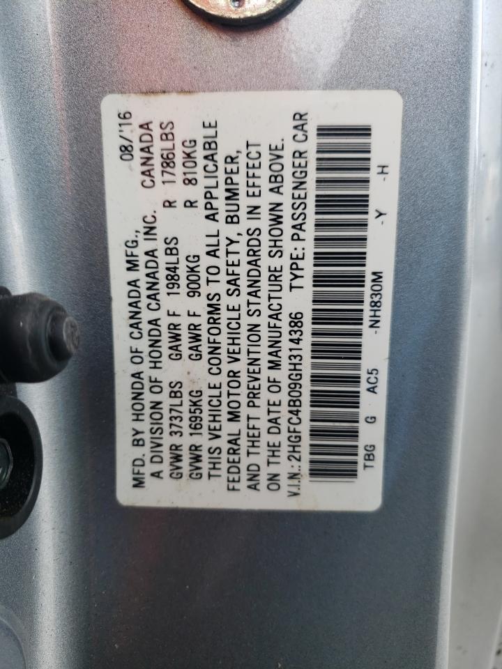 2HGFC4B09GH314386 2016 Honda Civic Lx