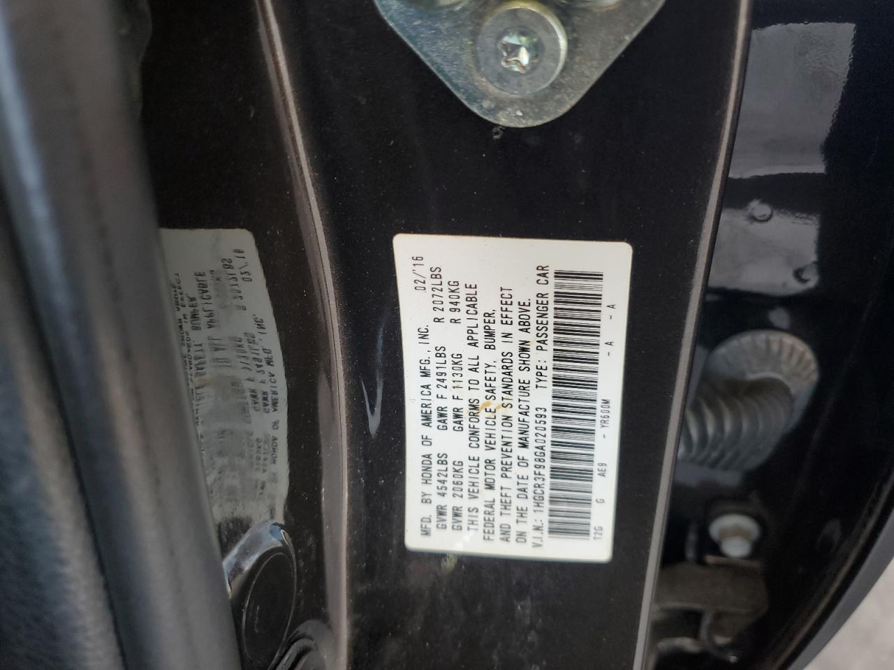 1HGCR3F98GA020593 2016 Honda Accord Touring