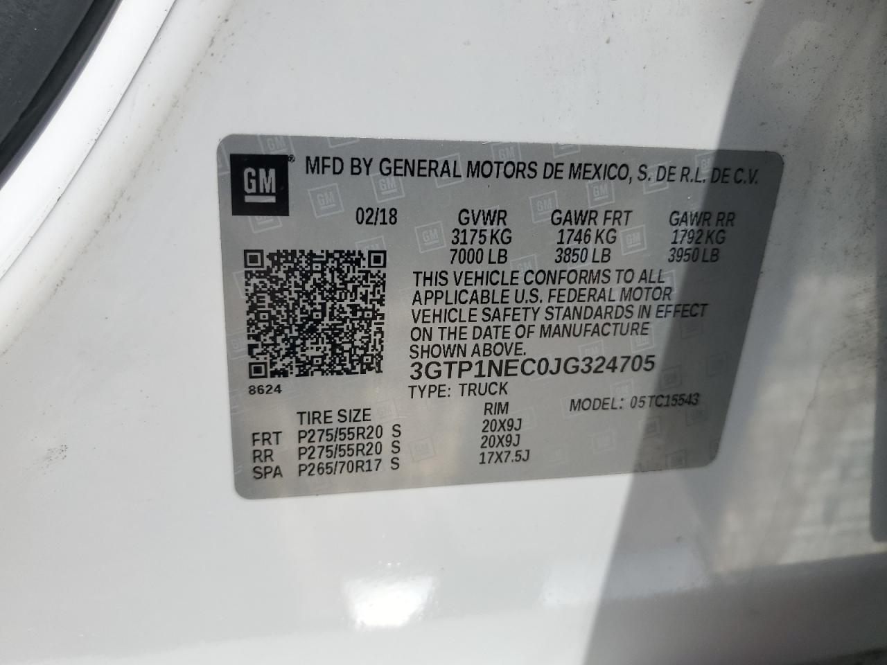 3GTP1NEC0JG324705 2018 GMC Sierra C1500 Slt