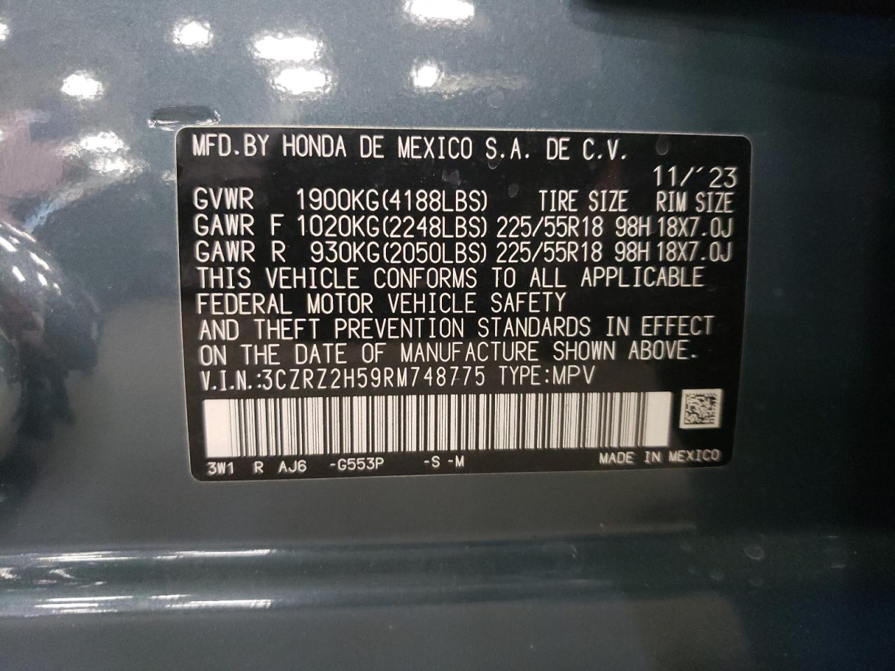 3CZRZ2H59RM748775 2024 Honda Hr-V Sport