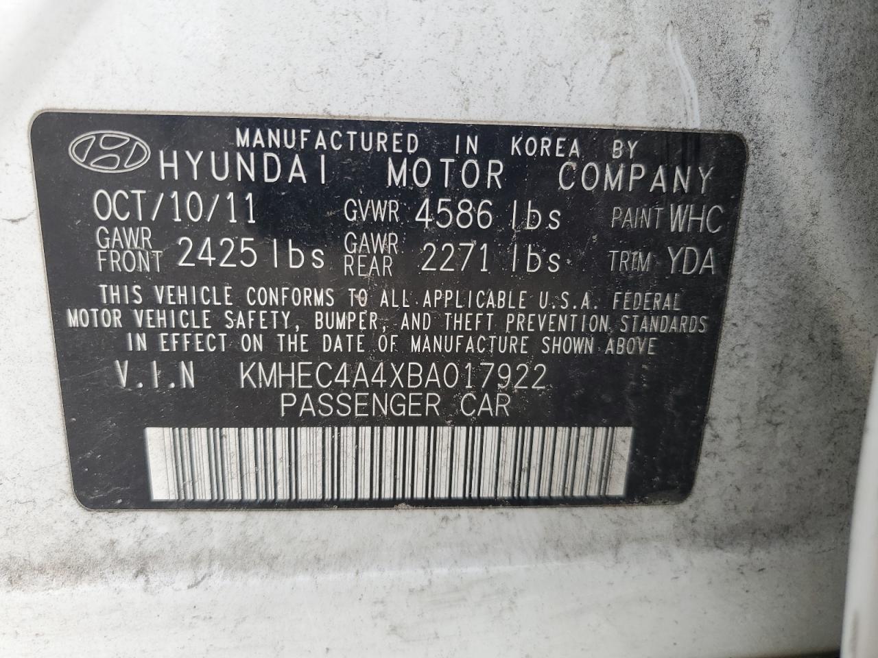 KMHEC4A4XBA017922 2011 Hyundai Sonata Hybrid