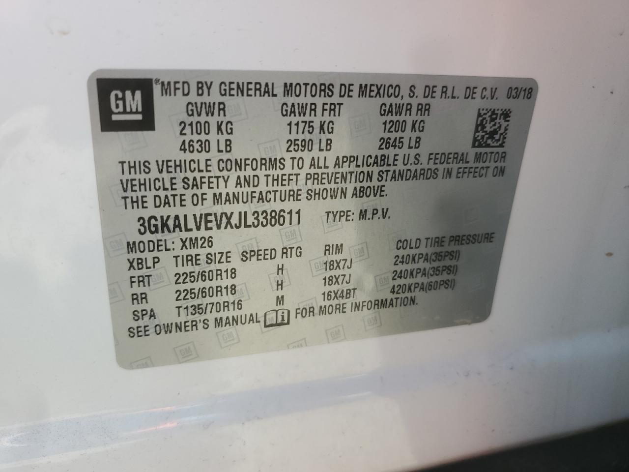 3GKALVEVXJL338611 2018 GMC Terrain Slt