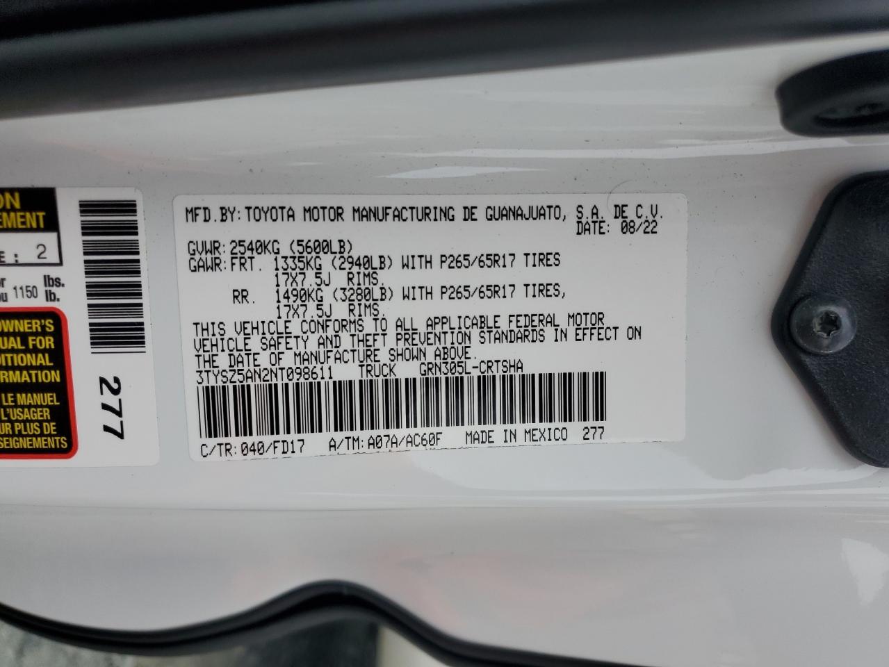 2022 Toyota Tacoma Access Cab VIN: 3TYSZ5AN2NT098611 Lot: 72650334