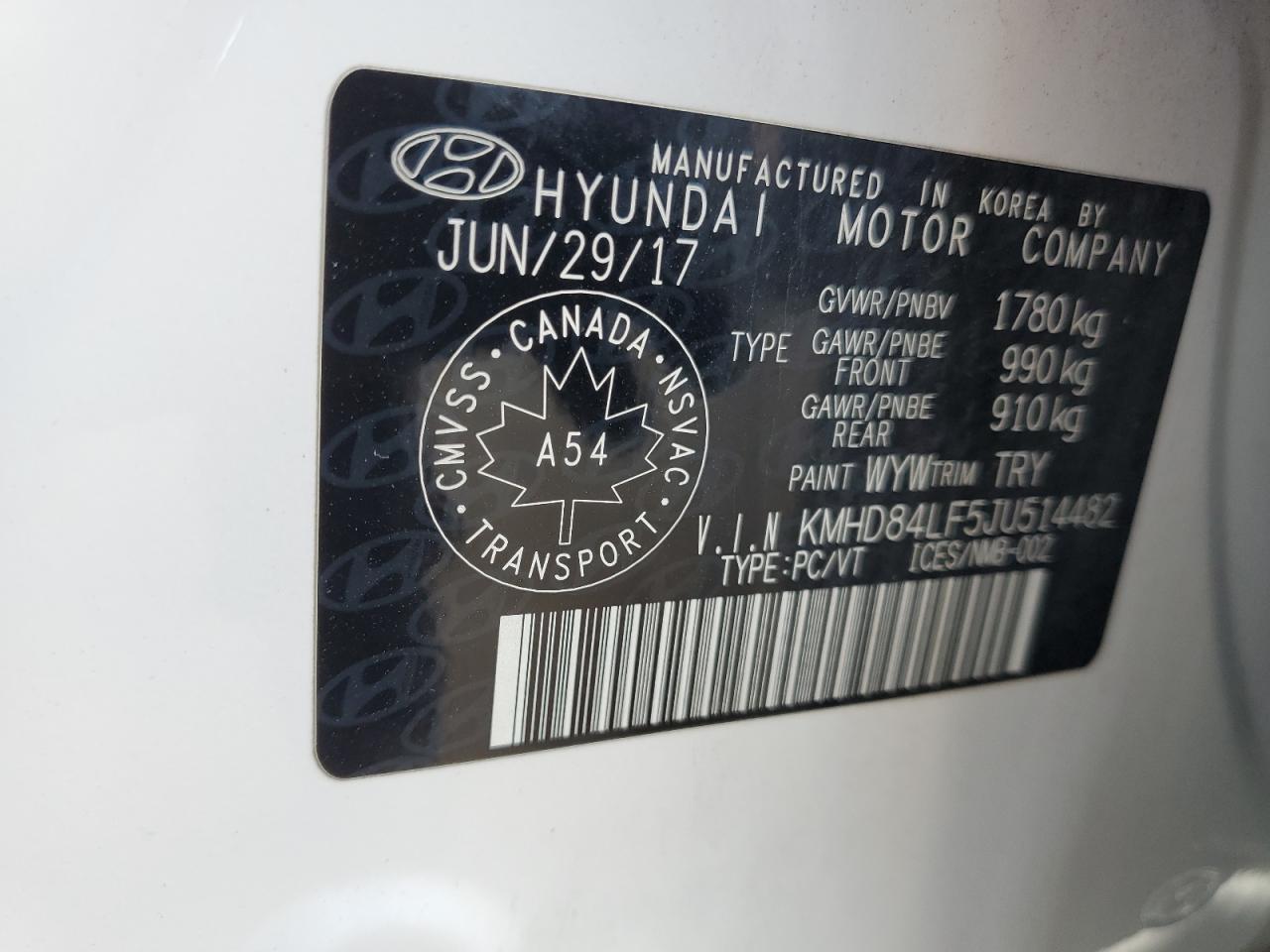 KMHD84LF5JU514482 2018 Hyundai Elantra Sel