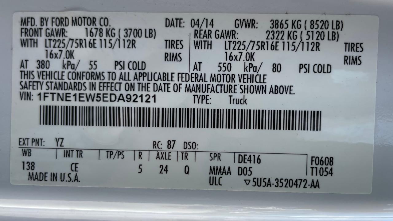 1FTNE1EW5EDA92121 2014 Ford Econoline E150 Van
