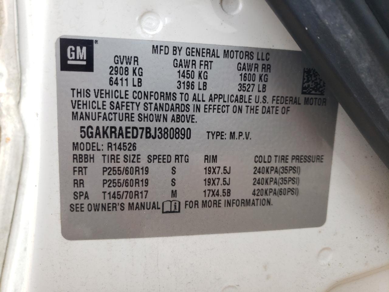 5GAKRAED7BJ380890 2011 Buick Enclave Cx