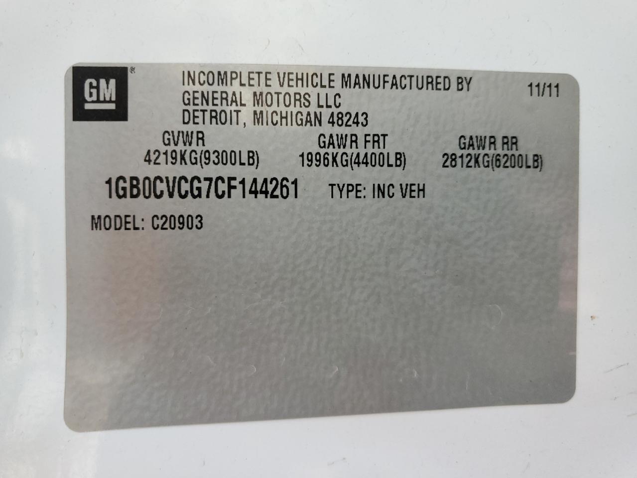 1GB0CVCG7CF144261 2012 Chevrolet Silverado C2500 Heavy Duty