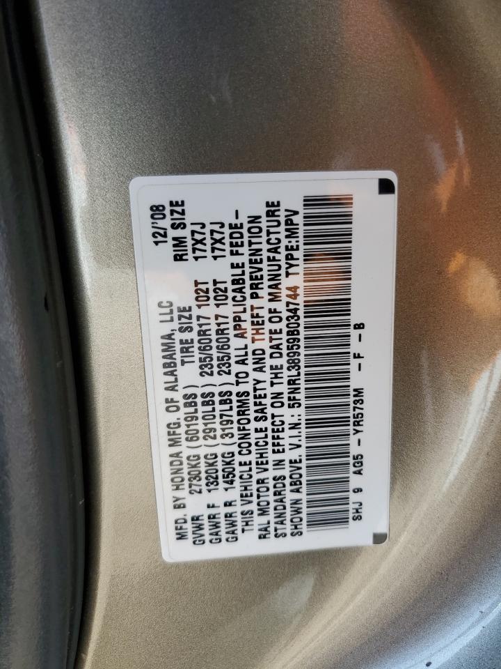 5FNRL38959B034744 2009 Honda Odyssey Touring