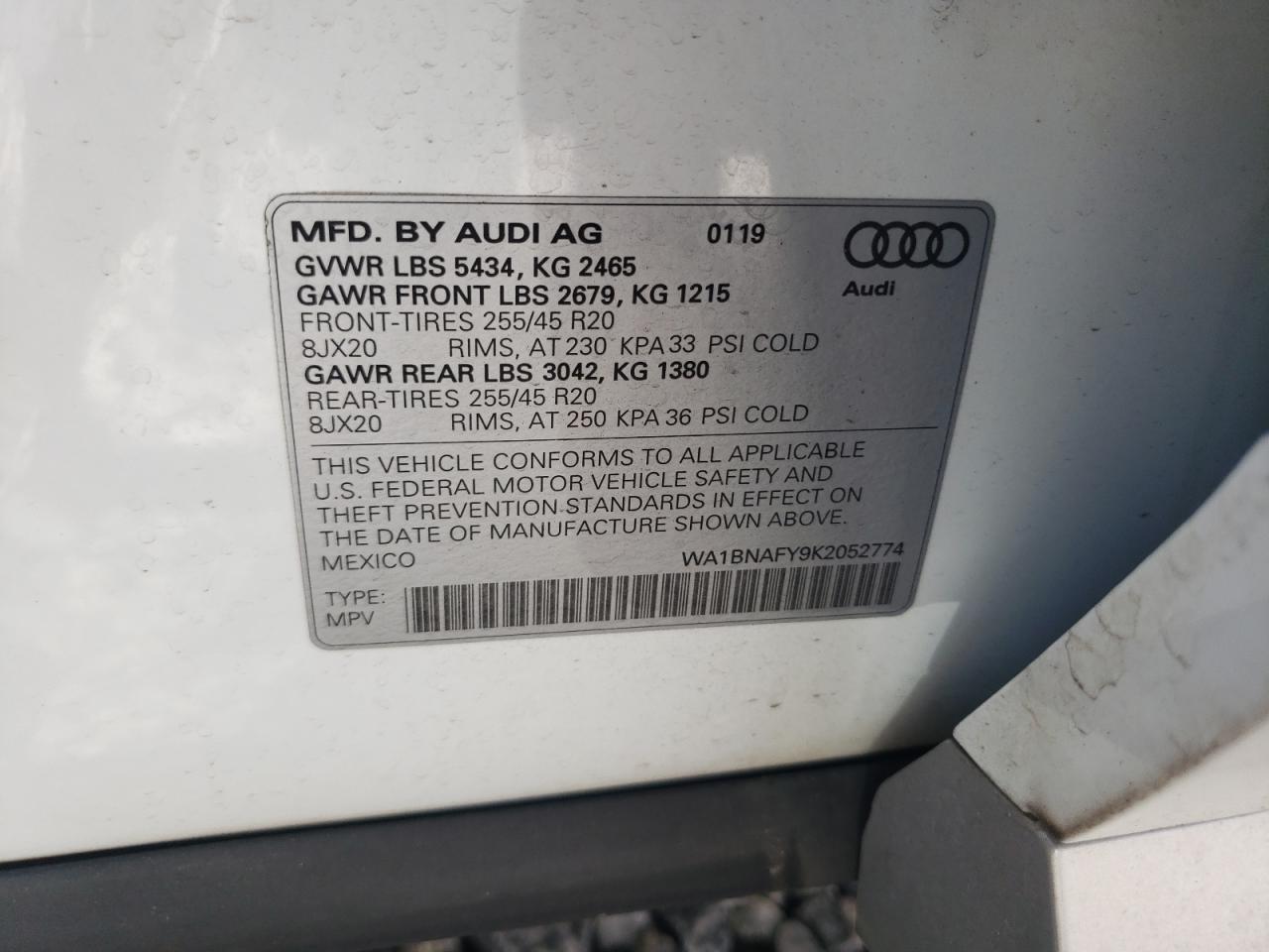 2019 Audi Q5 Premium Plus VIN: WA1BNAFY9K2052774 Lot: 72015674