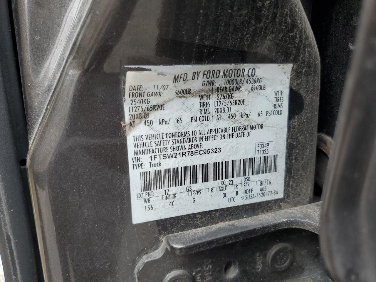 1FTSW21R78EC95323 2008 Ford F250 Super Duty