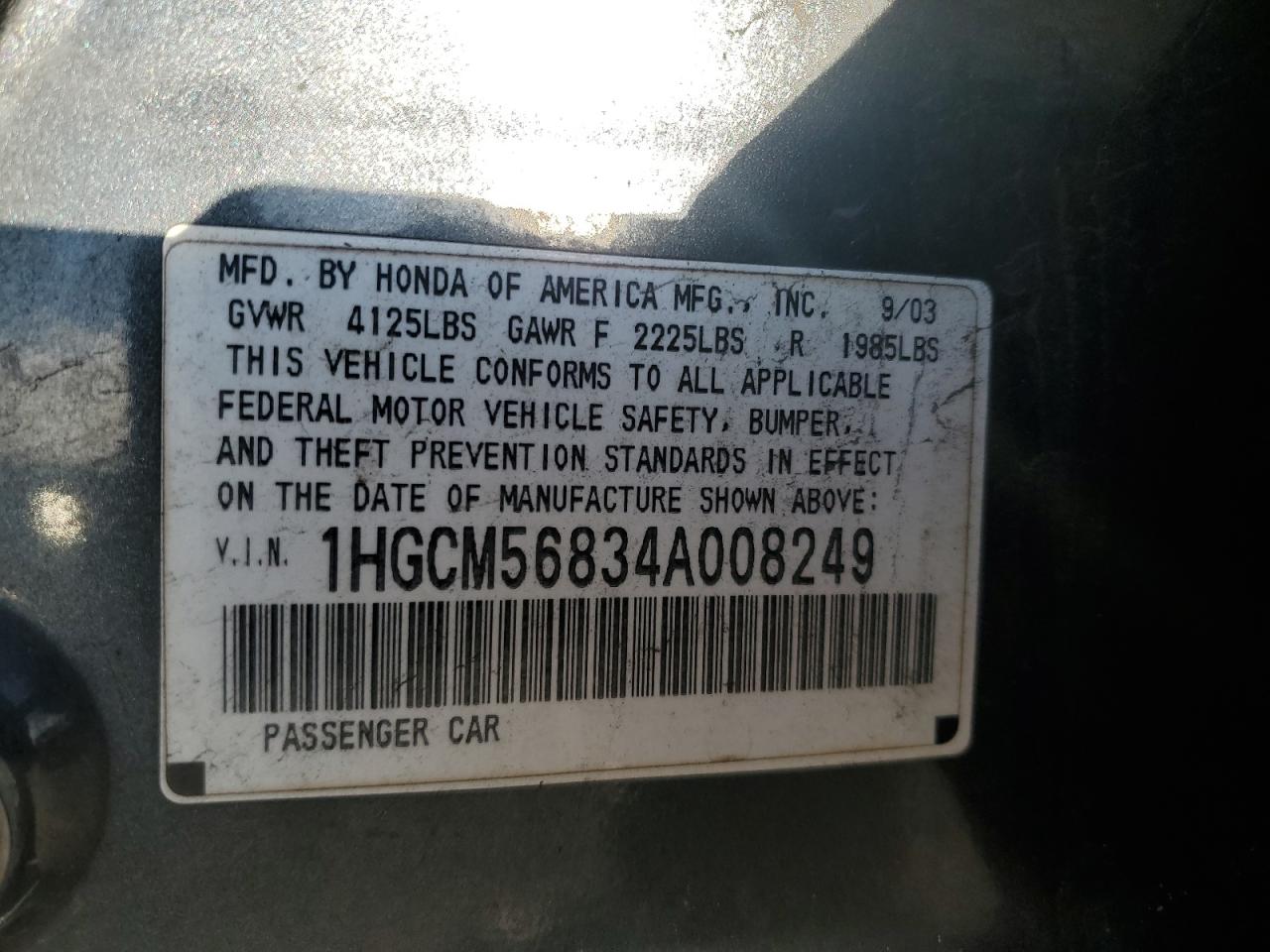 1HGCM56834A008249 2004 Honda Accord Ex