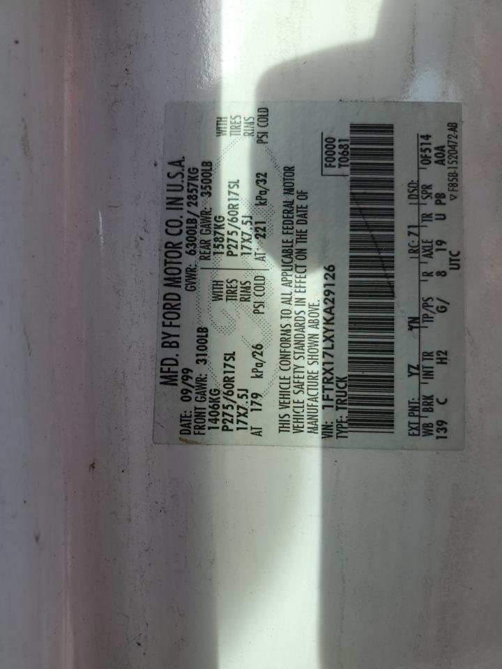 2000 Ford F150 VIN: 1FTRX17LXYKA29126 Lot: 69898974