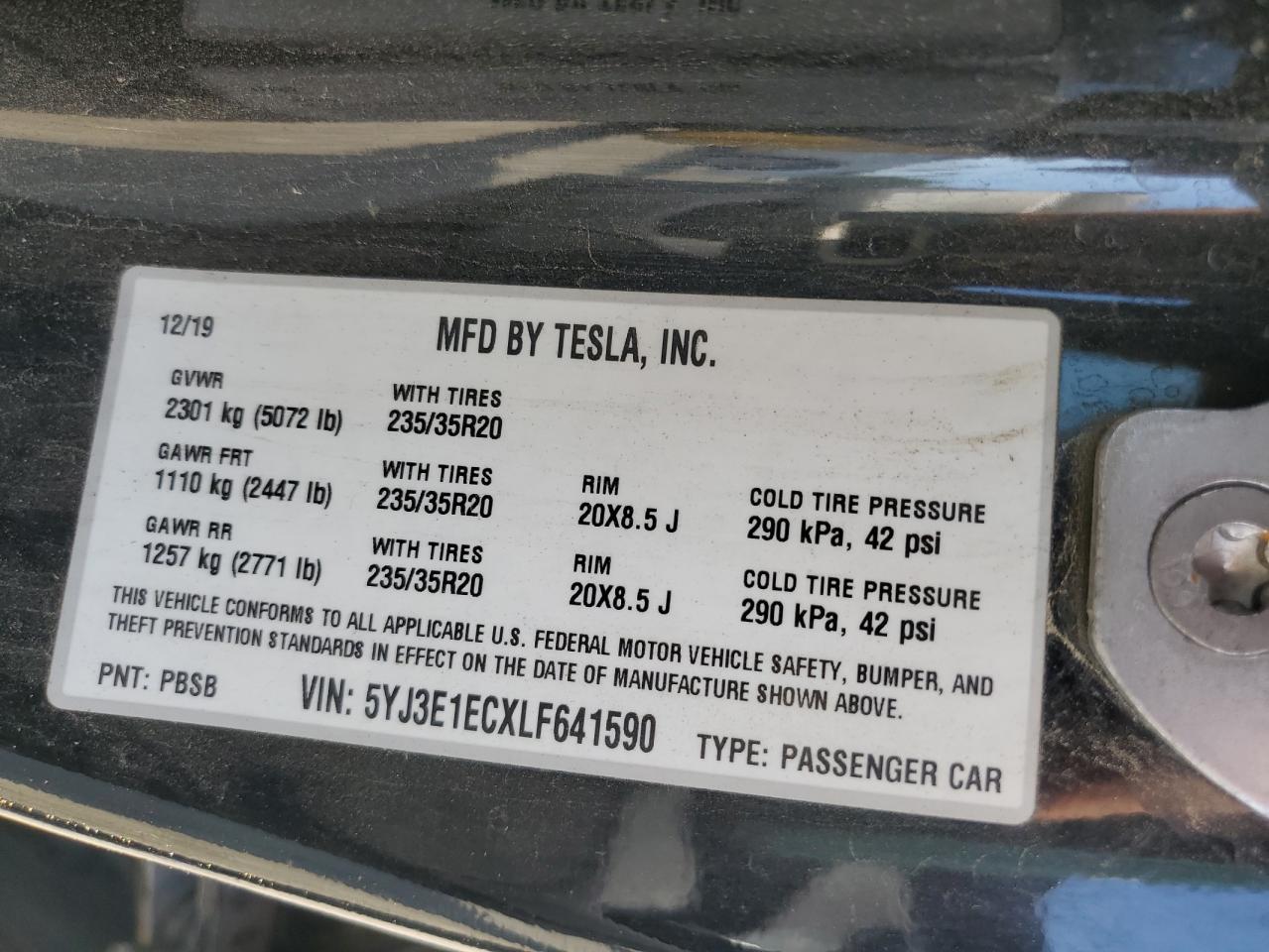 5YJ3E1ECXLF641590 2020 Tesla Model 3