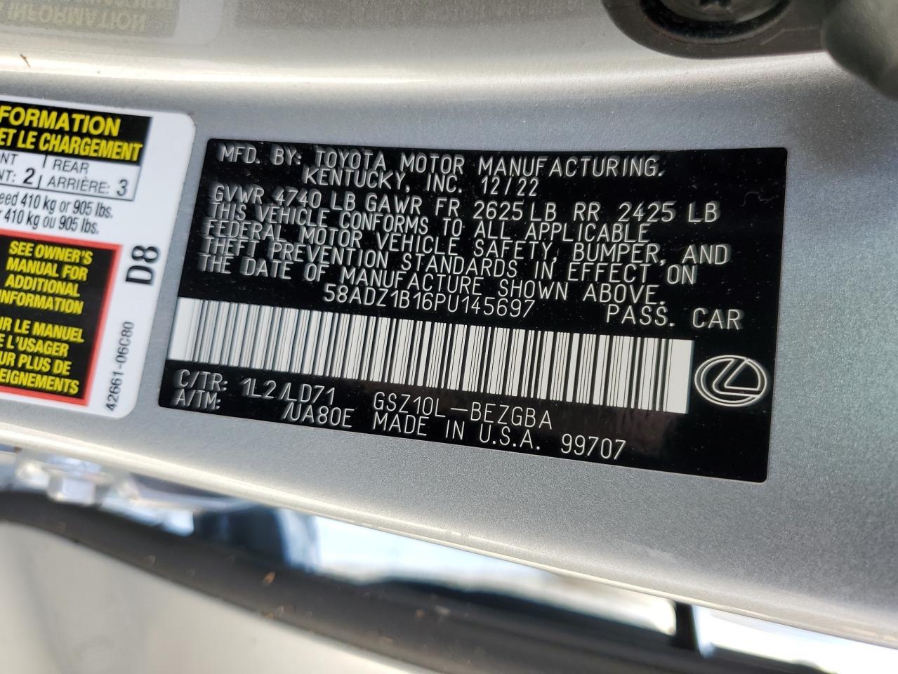 58ADZ1B16PU145697 2023 Lexus Es 350 Base