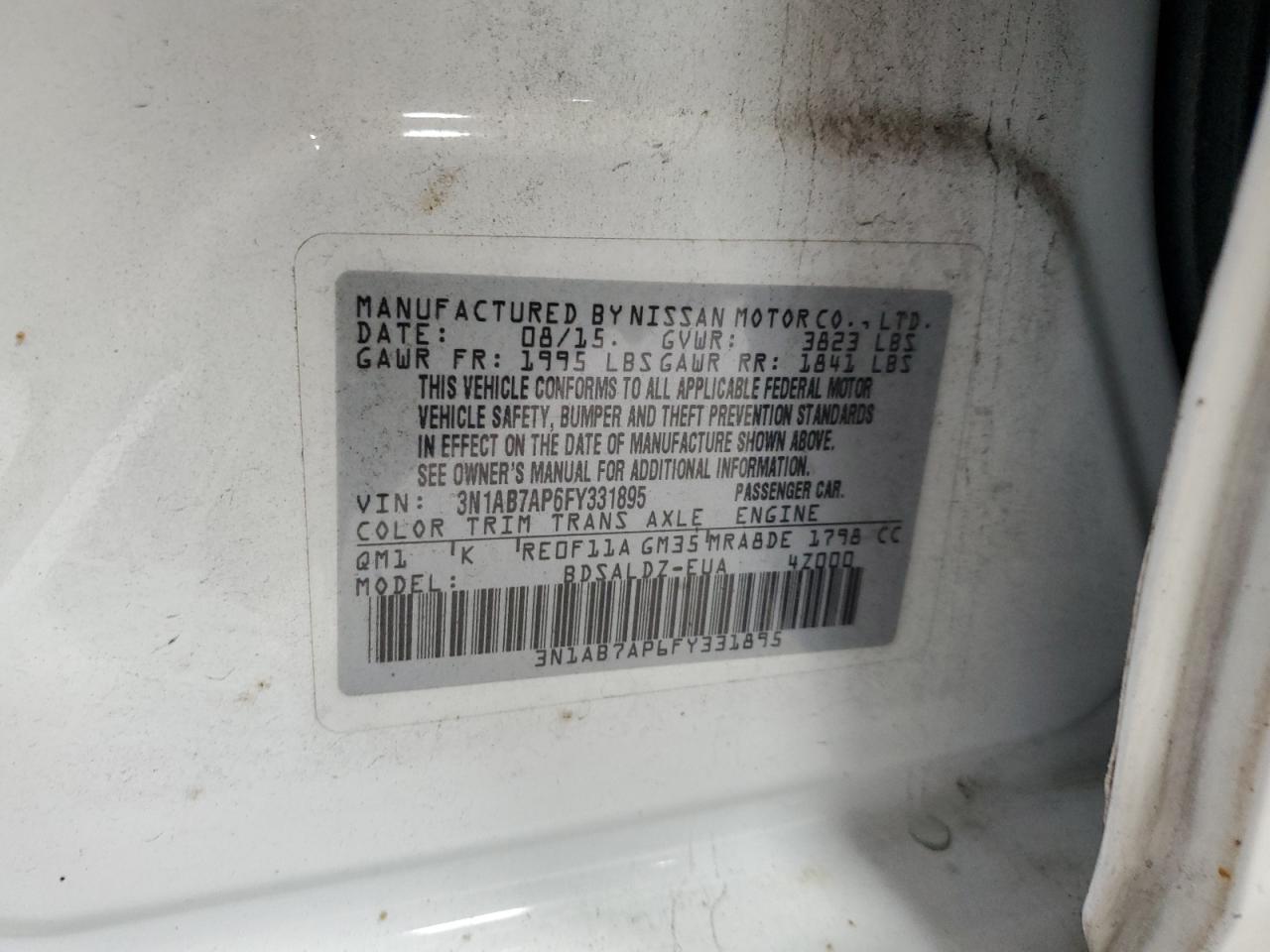 3N1AB7AP6FY331895 2015 Nissan Sentra S