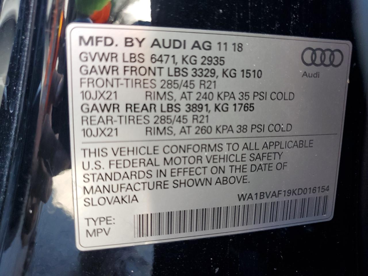 WA1BVAF19KD016154 2019 Audi Q8 Premium Plus