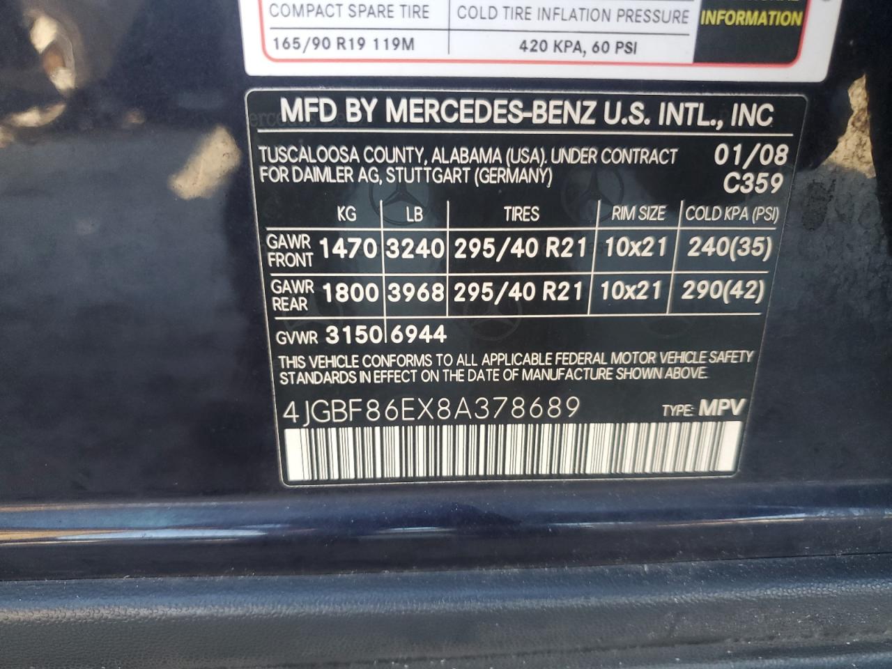 4JGBF86EX8A378689 2008 Mercedes-Benz Gl 550 4Matic