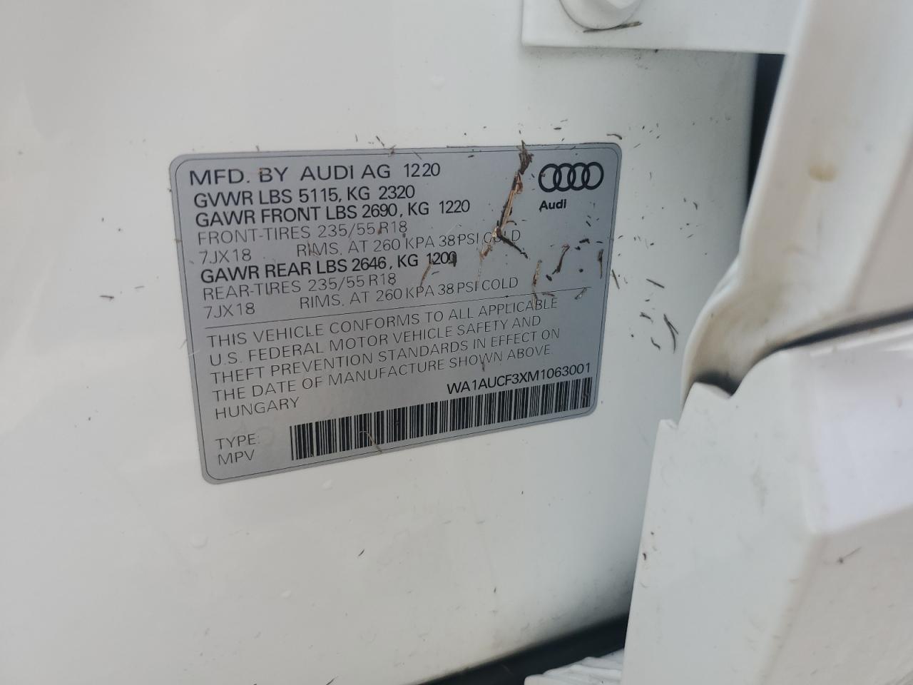 WA1AUCF3XM1063001 2021 Audi Q3 Premium 40