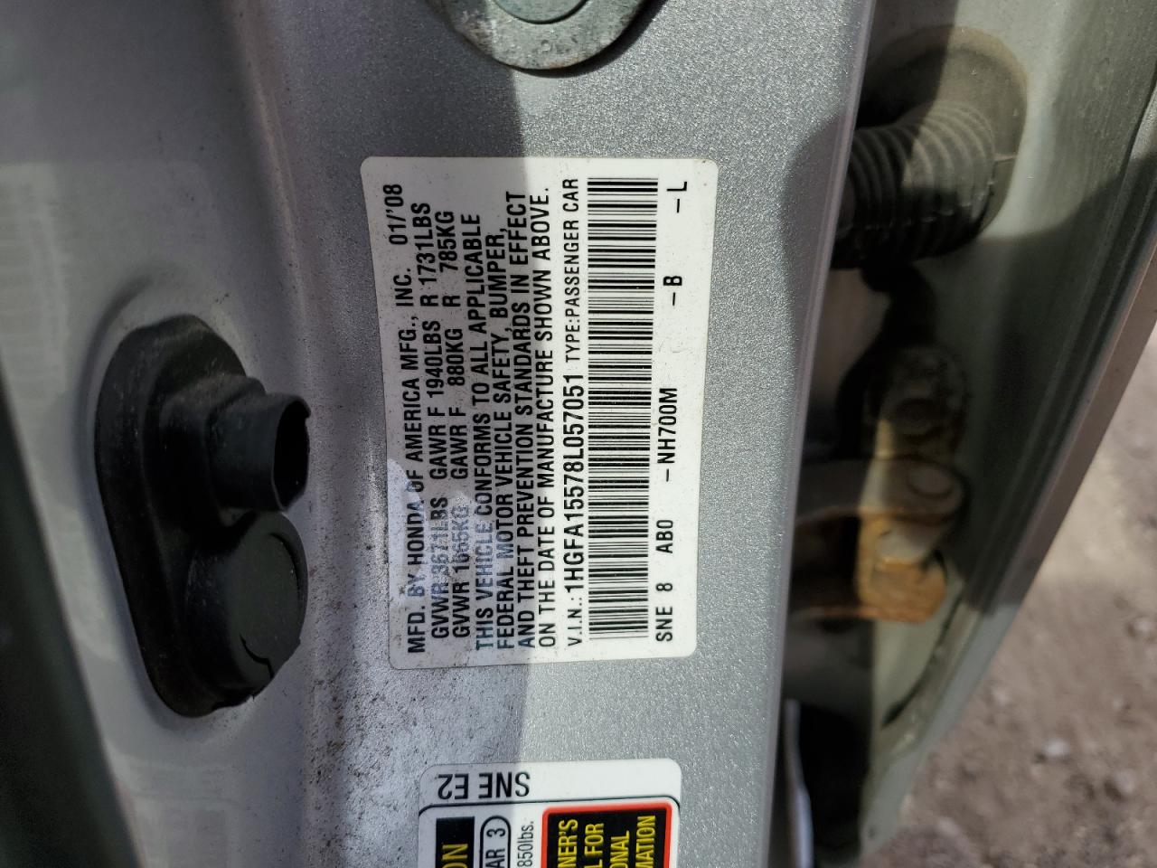 1HGFA15578L057051 2008 Honda Civic Lx