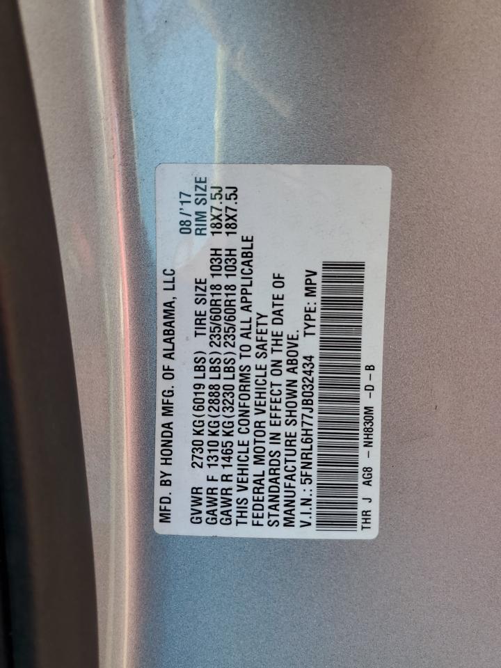 5FNRL6H77JB032434 2018 Honda Odyssey Exl