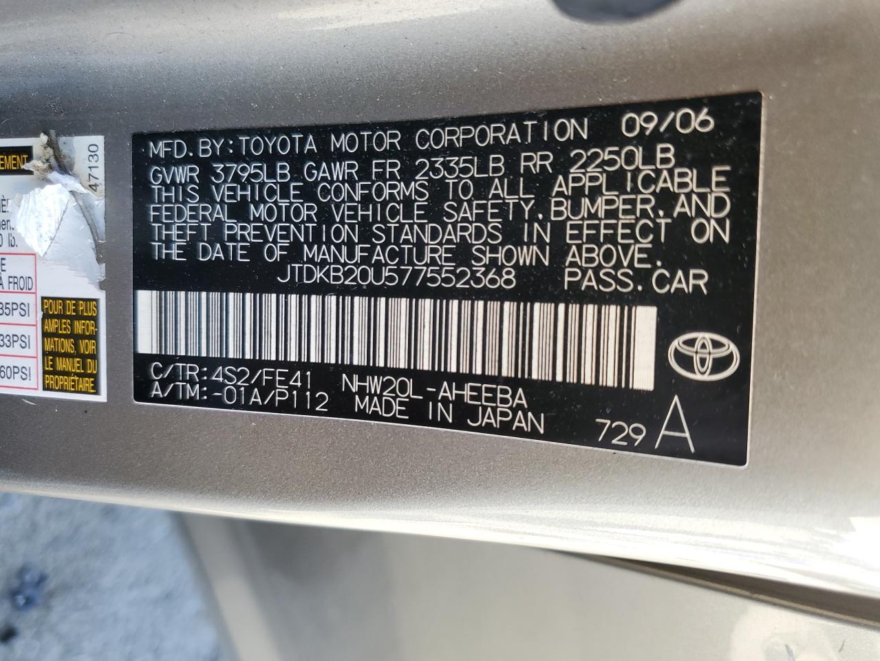 JTDKB20U577552368 2007 Toyota Prius