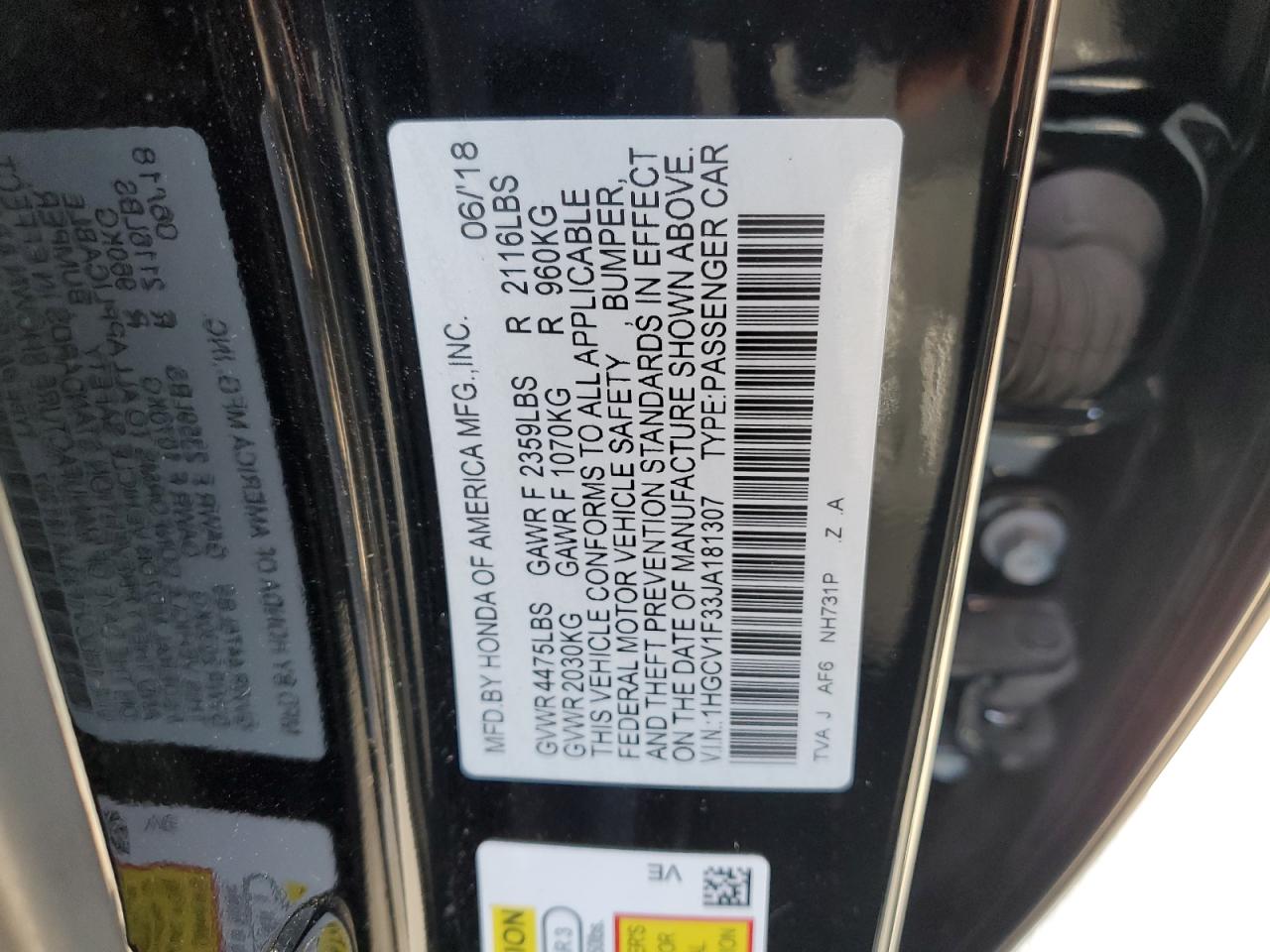 1HGCV1F33JA181307 2018 Honda Accord Sport