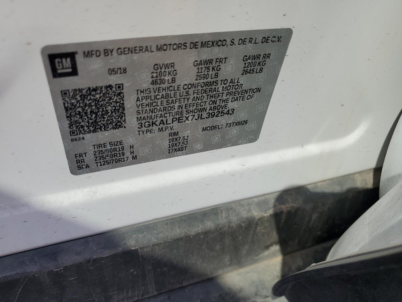 3GKALPEX7JL392543 2018 GMC Terrain Slt