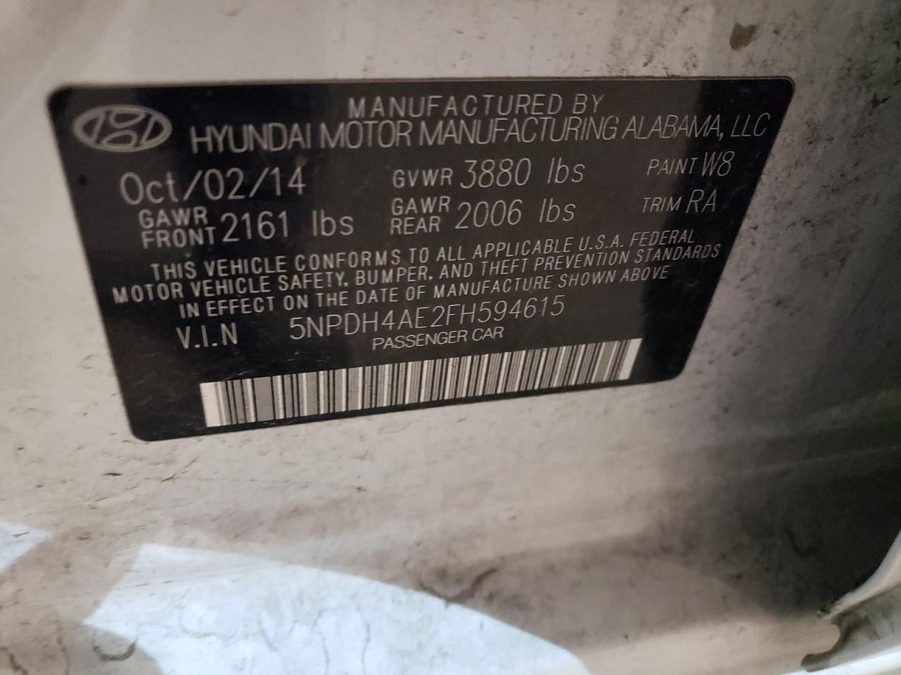 5NPDH4AE2FH594615 2015 Hyundai Elantra Se