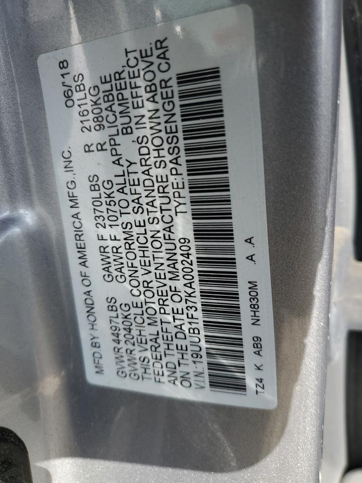 19UUB1F37KA002409 2019 Acura Tlx