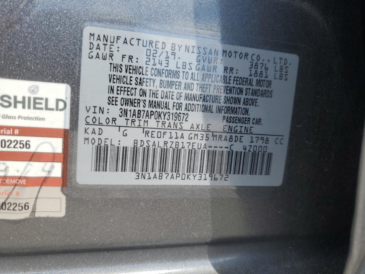 3N1AB7AP0KY319672 2019 Nissan Sentra S